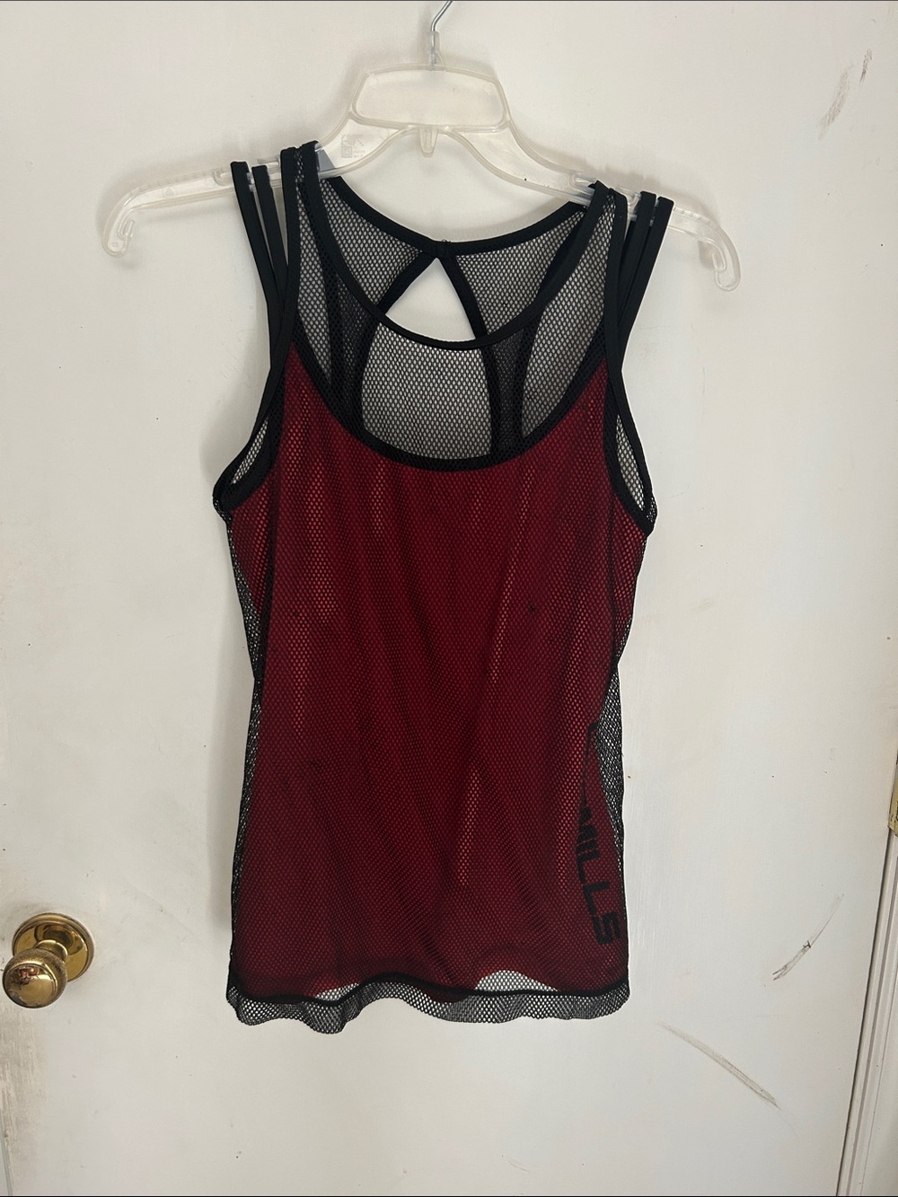 Les Mills Red athletic tank top with  Black Mesh Overlay size S